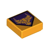 Tile 1 x 1 with Bright Light Orange Bull on Dark Purple Pentagonal Shield Print / Bright Light Orange