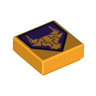 Lego Tile 1 x 1 with Bright Light Orange Bull on Dark Purple Pentagonal Shield Print / Bright Light Orange