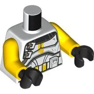 Torso, Clone Commander Armor, Black Pauldron, Yellow Markings, White Items on Utility Belt Print, Yellow Arms, Black Hands / White