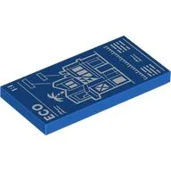 Tile 2 x 4 with White BluePrint Print / Blue