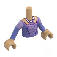 Lego Minidoll Torso Girl with Warm Tan Arms and Hands with Medium Lavender Dress, Lavender Decorations, Pearl Necklace, Sea Shell Pendant print / Warm Tan