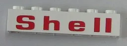Brick 1 x 6 with 'Shell' Squared 'e', Red Print