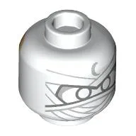 Minifig Head Moon Knight, White Eyes, Wrapped Face, Silver Moon / Light Nougat Face, Stubbles Print / White