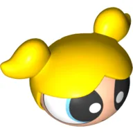 Minifig Head Special, Powerpuff Girl with Blue Eyes and Long Hair in Pigtails (Bubbles) / Yellow