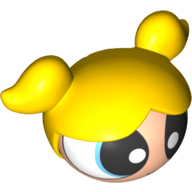 Lego Minifig Head Special, Powerpuff Girl with Blue Eyes and Long Hair in Pigtails (Bubbles) / Yellow