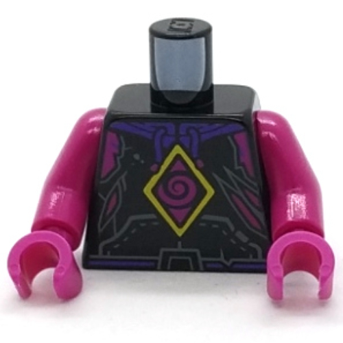 Lego Torso, Bright Light Yellow/Magenta Diamond Symbol, Silver Armor print, Magenta Arms and Hands / Black