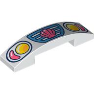 Lego Brick Curved 4 x 1 Double with No Studs with Car Grill, Headlights, Coral Shell print / White