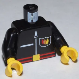Torso, Jacket with Fire Flame Badge, Red Belt, and Zipper Print, Black Arms, Yellow Hands
