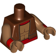 Lego Torso Vest, Reddish Brown with Red Collar and Belt Print, Medium Nougat Arms and Hands with Red Cuffs Print / Reddish Brown