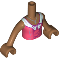 Lego Minidoll Torso Girl with Coral Dress, White Bow, Dark Pink Laces print, Medium Nougat Arms and Hands / Medium Nougat