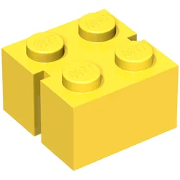 Brick 2 x 2 without Bottom Tubes, Slotted (with 2 slots, opposite) / Yellow
