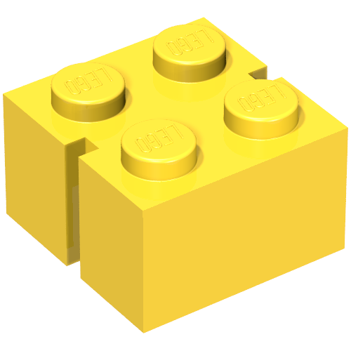 Lego Brick 2 x 2 without Bottom Tubes, Slotted (with 2 slots, opposite) / Yellow