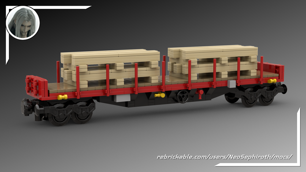 Lego Flatbed wagon red loaded with wood planks
