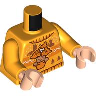 Lego Torso, Christmas Sweater, Mandrake, Orange Leaves print, Bright Light Orange Arms, Light Nougat Hands / Bright Light Orange