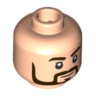 Lego Minifig Head William T. Riker, Reddish Brown Eyebrows, Beard, Moustache, Open Mouth Smile / Neutral / Light Nougat