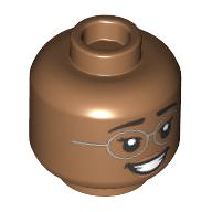 Lego Minifig Head, Silver Glasses, Stern/Annoyed Look/Big Smile with Teeth print / Medium Nougat