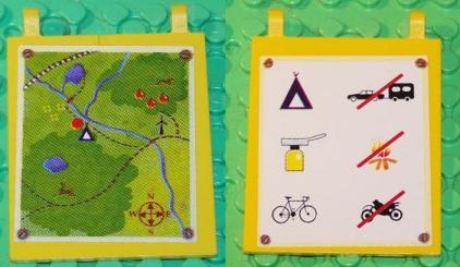 Lego Flag 6 x 5 with Campsite Map and Camping Symbols on Reverse Pattern (Stickers) - Set 3143