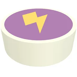 Tile Round 1 x 1 with Yellow Lightning on Lavender Background Print / White