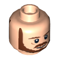 Lego Minifig Head Qui-Gon Jinn, Dual Sided, Beard, Brown Eyebrows, Moustache, White Pupils / Breathing Apparatus Print / Light Nougat