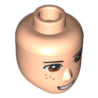 Lego Minidoll Head Male with Brown Eyes, Freckles, Full Teeth Grin / Light Nougat