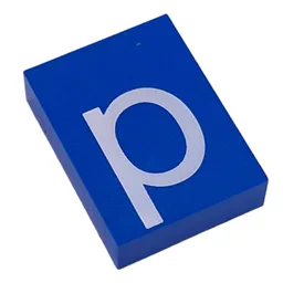 Modulex Tile 3 x 4 with White 'p' Print, without Internal Supports / Modulex Tile Blue