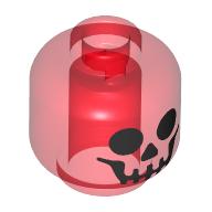 Lego Minifig Head Skeleton, Black Skull Face Print / Trans-Red