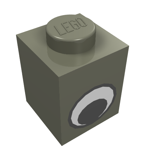 Lego Brick 1 x 1 with Simple Eye Black and White Print / Dark Gray
