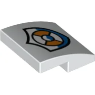 Brick Curved 2 x 2 x 2/3 with Coast Guard Logo with Blue Waves and Life Preserver Print / White