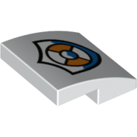 Lego Brick Curved 2 x 2 x 2/3 with Coast Guard Logo with Blue Waves and Life Preserver Print
