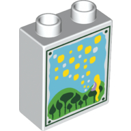 Lego Duplo Brick 1 x 2 x 2 with Bottom Tube with Flowers and Pollen Painting / White