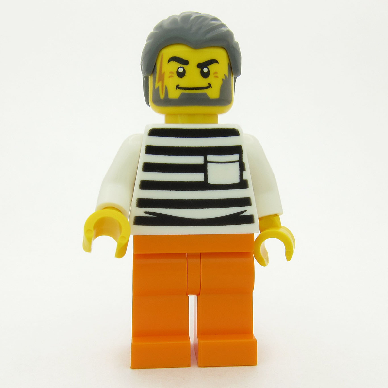 Lego Criminal, Black and White Striped Shirt, Orange Legs, Dark Bluish Gray Hair