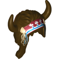 Lego Headdress American Indian with Horns, Long Braided Hair, and Tribal Headband with Tassels Print / Dark Brown