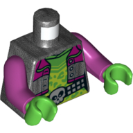 Lego Torso Jacket with Magenta Panels, Open over Lime and Bright Green Undershirt, Belt with Skull Buckle Print, Magenta Arms, Bright Green Hands / Pearl Titanium