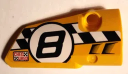 Technic, Panel Fairing # 4 Small Smooth Long, Side B with 'CHEQ URED' and Black Number 8 on Checkered Background Pattern (Sticker) - Set 42058