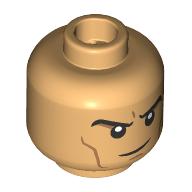 Lego Minifig Head Miguel O'Hara, Black Eyebrows, Nougat Lines, Mean Smile / Angry Scowl / Warm Tan