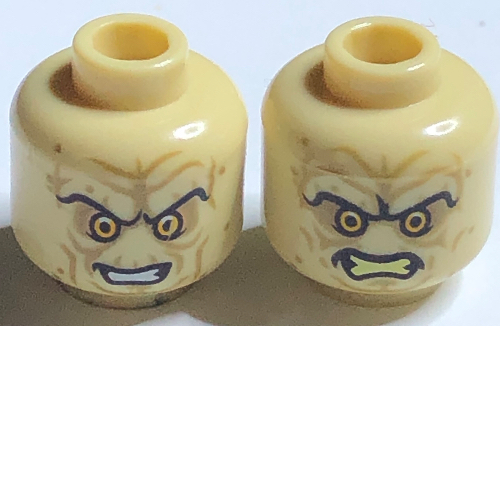 Lego Minifig Head Palpatine (Emperor), Wrinkles, Sunken Yellow Eyes, Eyebrows, Bared Teeth, Angry / Evil Smile Print / Tan