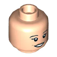 Minifig Head, Eyebrows, Long Eyelashes, Peach Lips, Open Smile and Dimples / Eyebrow Raised and Closed Mouth Print / Light Nougat