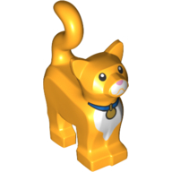 Lego Animal, Cat, Standing New Style with White Chest, Blue Collar print (Sox)
