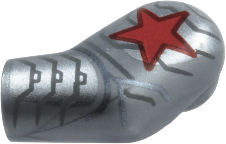 Lego Arm, Left with Silver Armor Plates, Dark Bluish Gray and Dark Silver Outlines, Red and Dark Red Star Pattern / Flat Silver