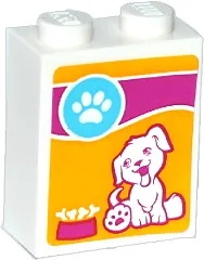 Brick 1 x 2 x 2 with Inside Stud Holder with Paw Print, Dog Sitting and Bones in Bowl Pattern (Sticker) - Set 41085