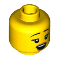 Minifig Head Viking Woman, Dual Sided, Eyebrows and Eyelashes, Open Mouth / Frown Print [Blocked Open Stud] / Yellow