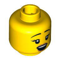Lego Minifig Head Viking Woman, Dual Sided, Eyebrows and Eyelashes, Open Mouth / Frown Print [Blocked Open Stud] / Yellow
