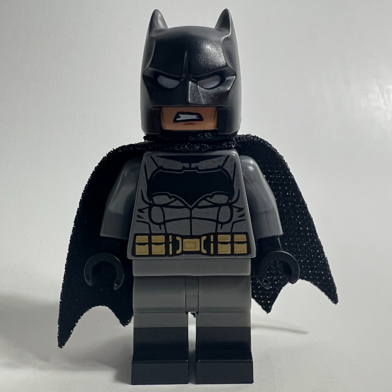 Lego Batman, Dark Bluish Gray Suit, Black Cape and Cowl, Black Head, Black Boots, Large Batman Logo