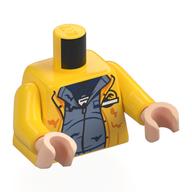 Lego Torso, Rain Coat, Jurassic Park Logo on Back, Sand Blue Jacket, Dark Blue Shirt, ID Badge print, Yellow Arms, Light Nougat Hands / Yellow