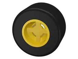 Wheel 8mm D. x 9mm for Slicks, Hole Notched for Wheels Holder Pin with Black Tire Smooth Small Wide Slick (30027b / 30028) / Yellow