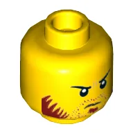 Minifig Head Shark Army / Maddox, Brown Beard, Goatee, Sideburns, Grim, Angry Eyes, Frown Print / Yellow