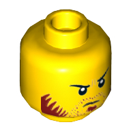 Lego Minifig Head Shark Army / Maddox, Brown Beard, Goatee, Sideburns, Grim, Angry Eyes, Frown Print / Yellow
