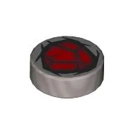 Tile Round 1 x 1 with Embedded Red Gem (Blood Stone) Print / Flat Silver
