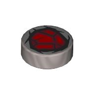 Lego Tile Round 1 x 1 with Embedded Red Gem (Blood Stone) print / Flat Silver