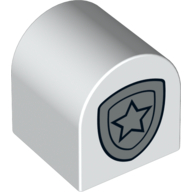Lego Duplo Brick 2 x 2 x 2 Curved Top with Police Star Badge Silver Print / White